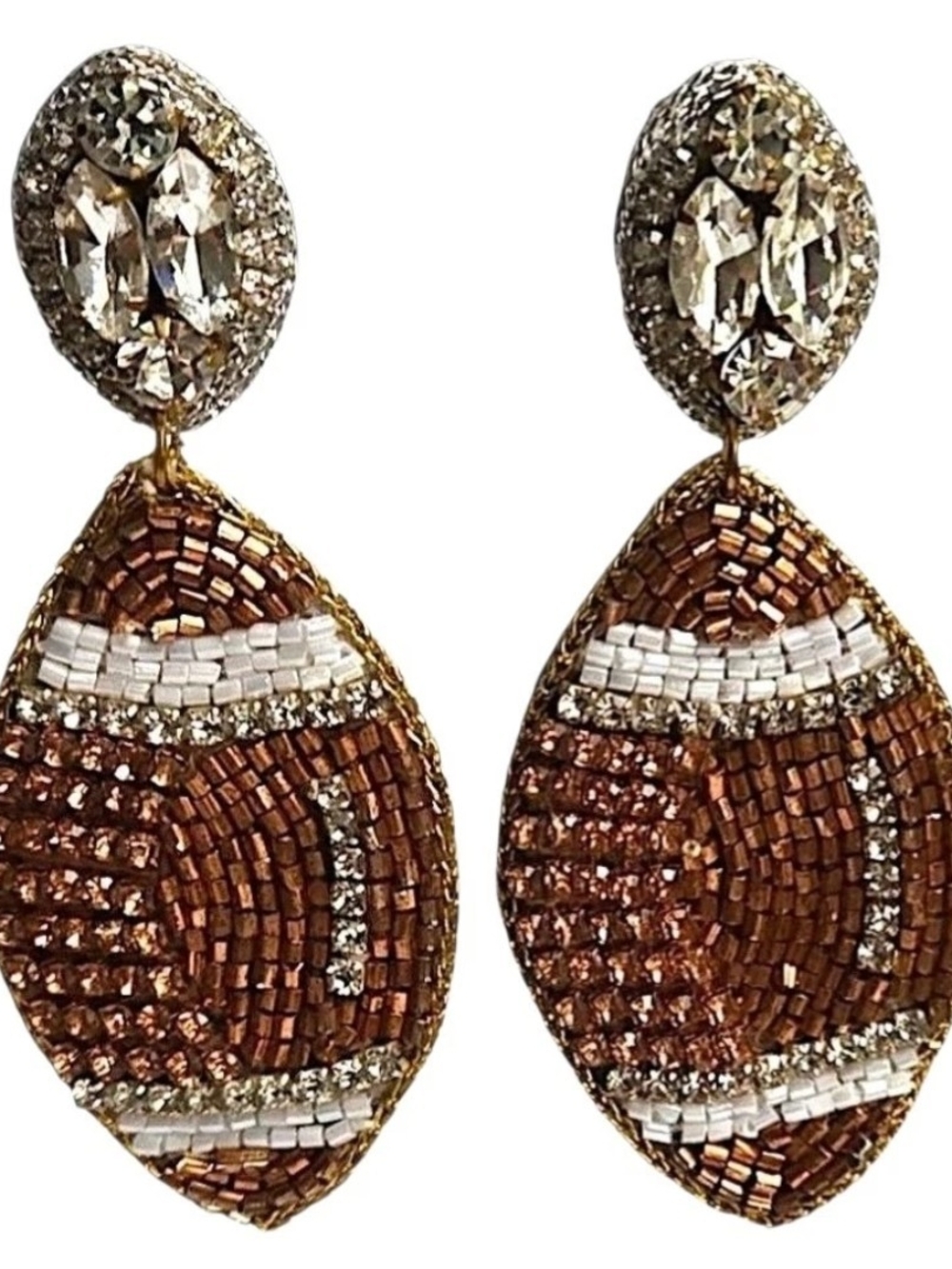 Taylor Shaye Brown Football Beaded Rhinestone Dangle Earrings